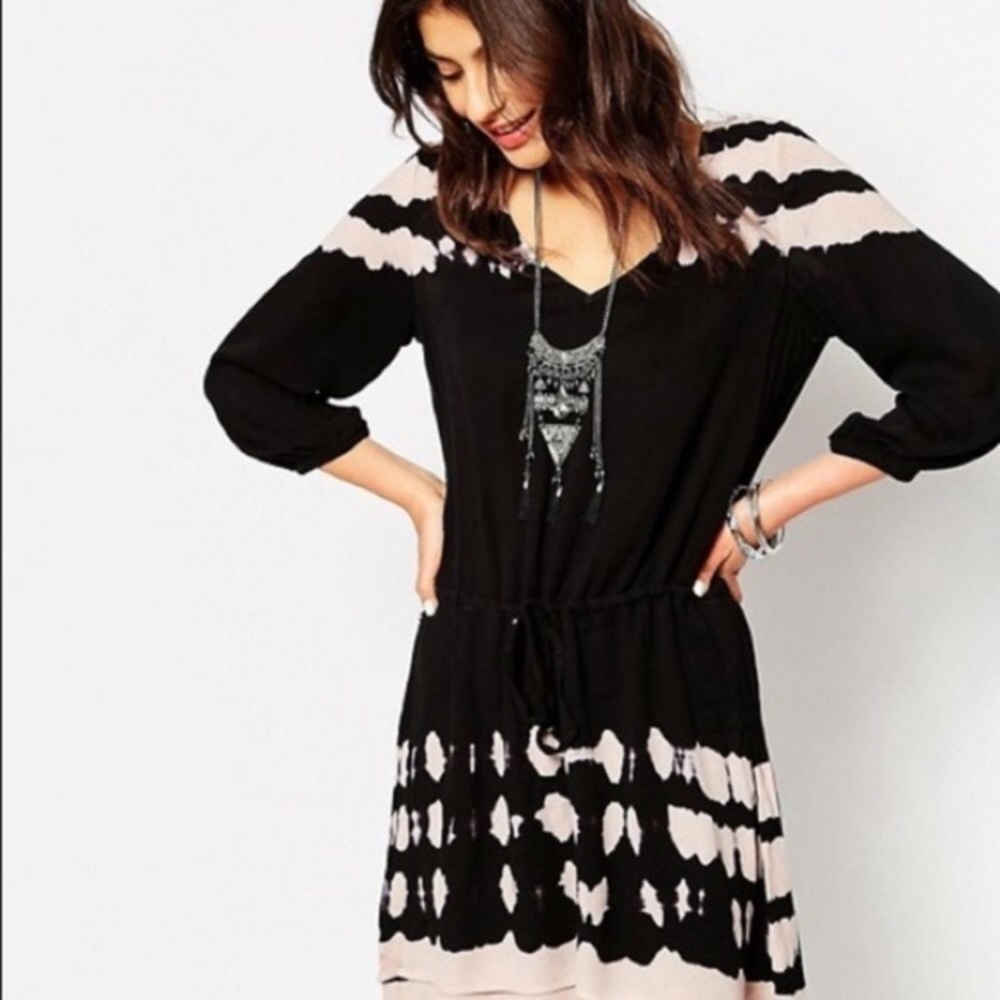 Gypsy 05 tie dye black & white tie waist dress XS